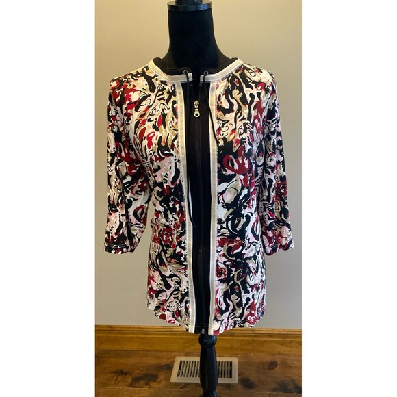 CJ Banks Jacket Top Full Zip Plus Size 2X Burgundy Pink Black 100% Cotton Comfy - Picture 1 of 12